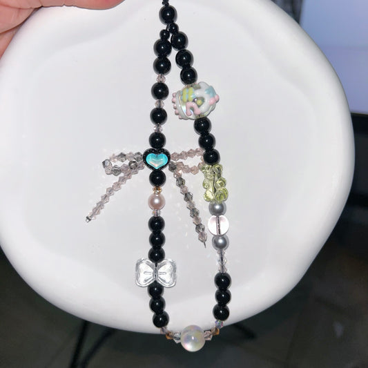 Original Black Pink Sweet Cool Bow, Sweet Style CCD Camera, Phone Charm, Wrist Strap, Anti-Lost Keychain