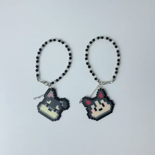 Cute Pixel Dog Bracelet, Schnauzer & Husky, Black White Minimalist Stackable Bracelet for Women & Men