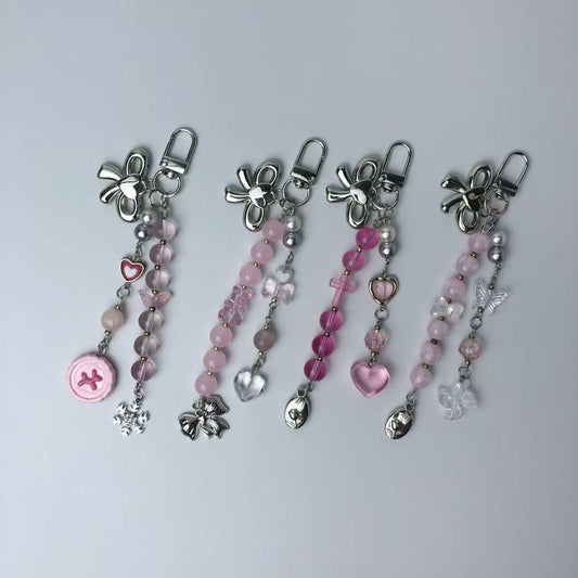 Barbie Pink Cute Phone Charm | Y2K Aesthetic Beaded Keychain with Bow & Heart Charms for Phone Charm & Bag Charm