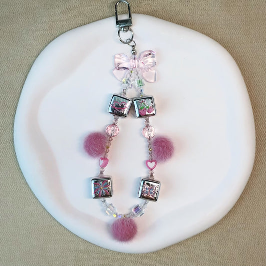 Handmade Y2K Bow Sweet Cool Barbie Pink & Silver Phone Bag Keychain Charm