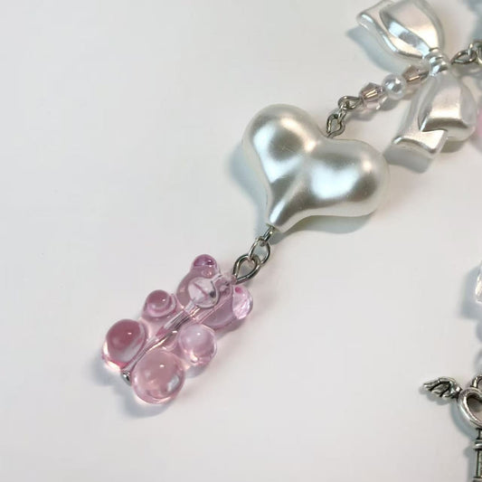 [Gummy Bear] Cute Kawaii Pink Gummy Bear & Pearl Heart Phone Charm Phone Accessory
