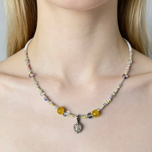 Cute Dopamine Handmade Beaded Necklace, One of a Kind.