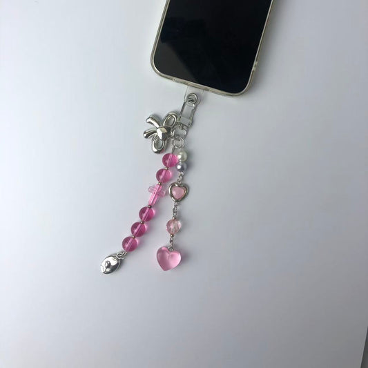 Barbie Pink Cute Phone Charm | Y2K Aesthetic Beaded Keychain with Bow & Heart Charms for Phone Charm & Bag Charm