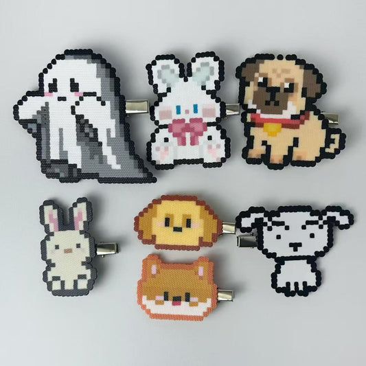 Handmade Pixel Art Animal Hair Clips | Cute Ghost, Bunny, Dog Hair Accessories